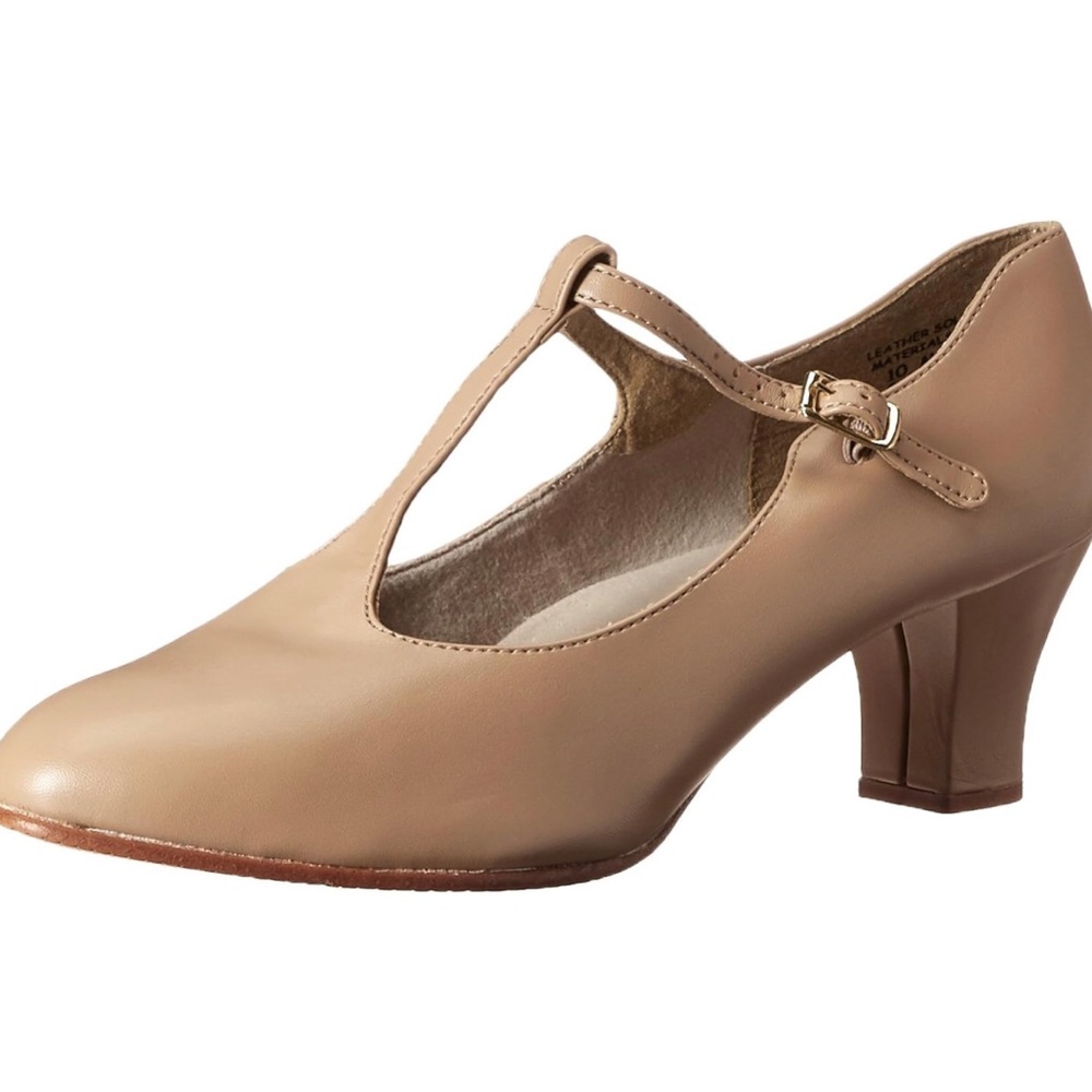 Capezio Women's Jr. Footlight T-Strap Dance Shoe. Tan, women’s size 8